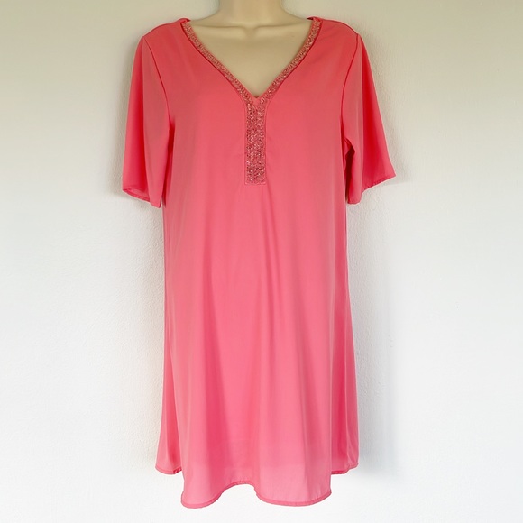 Francesca’s Birdcage pink beaded tunic shift dress size medium - Picture 2 of 7